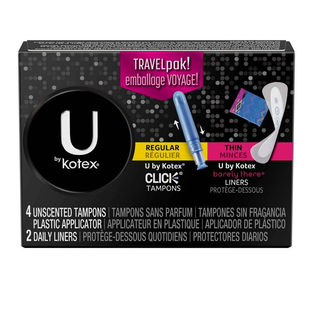 U BY KOTEX TRAVEL PACK, 4 TAMPONS & 2 LINERS