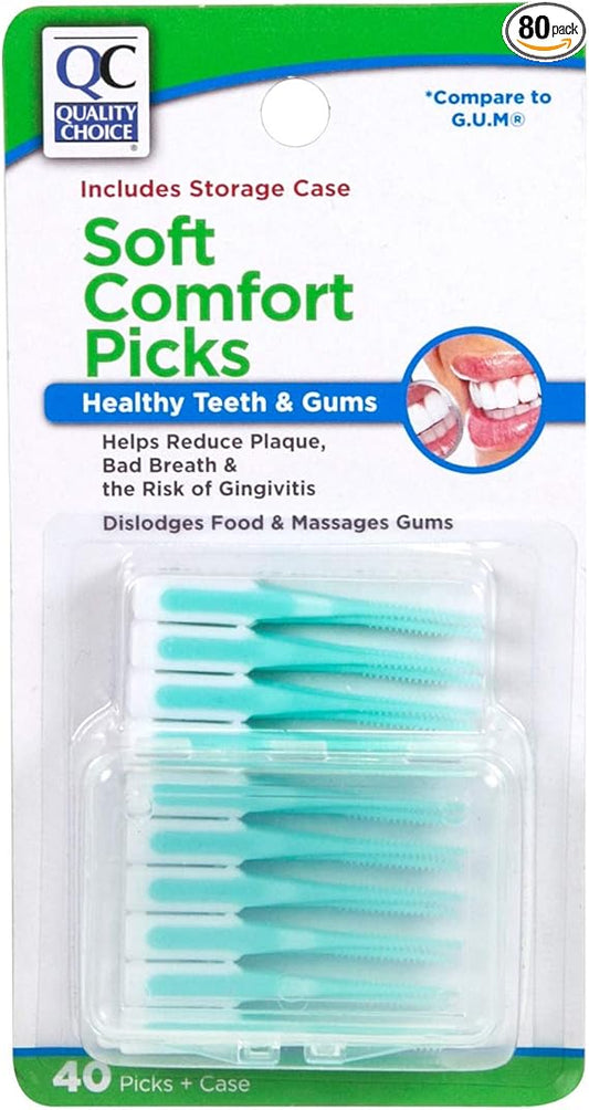 Quality Choice Soft Comfort Dental Picks for Teeth & Gums, 40 Count