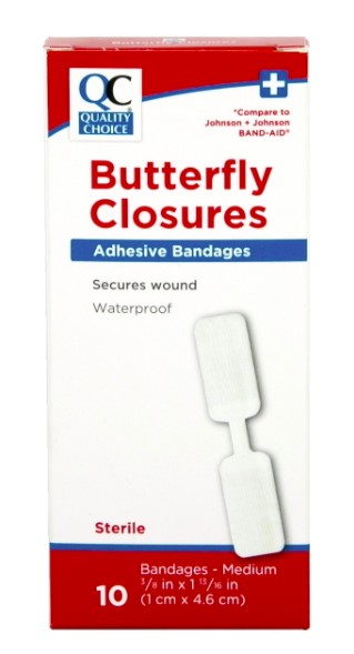 QC BUTTERFLY CLOSURES ADHESIVE BANDAGES, WATERPROOF (JOHNSON & JOHNSON BAND-AID) (10 Bandages)