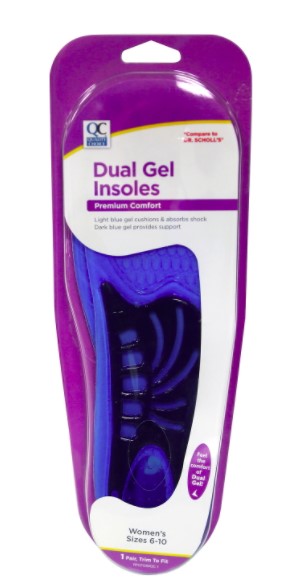 QC DUAL GEL INSOLES PREMIUM COMFORT (WOMENS SIZE 6 - 10, 1 Pair)